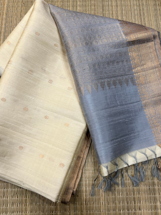 Milk white raw silk saree