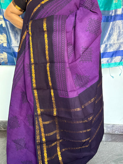 Violet kolam sungudi cotton saree