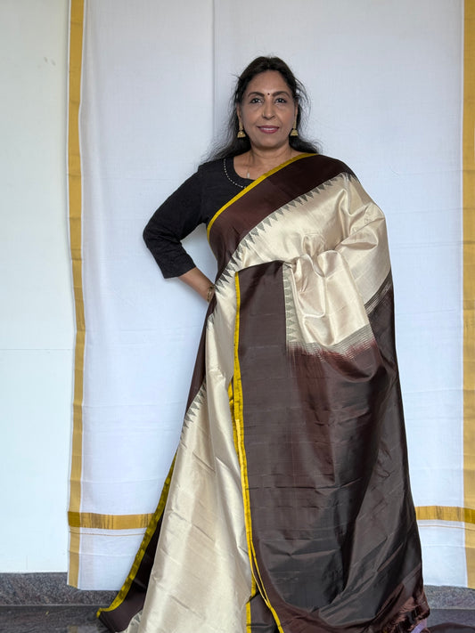 Gadwal Silk saree - Cream & Brown