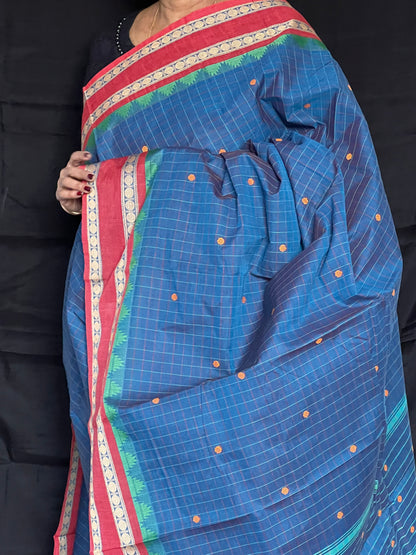Blue Checks kanchi cotton saree