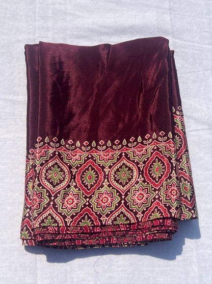 Maroon crepe silk saree