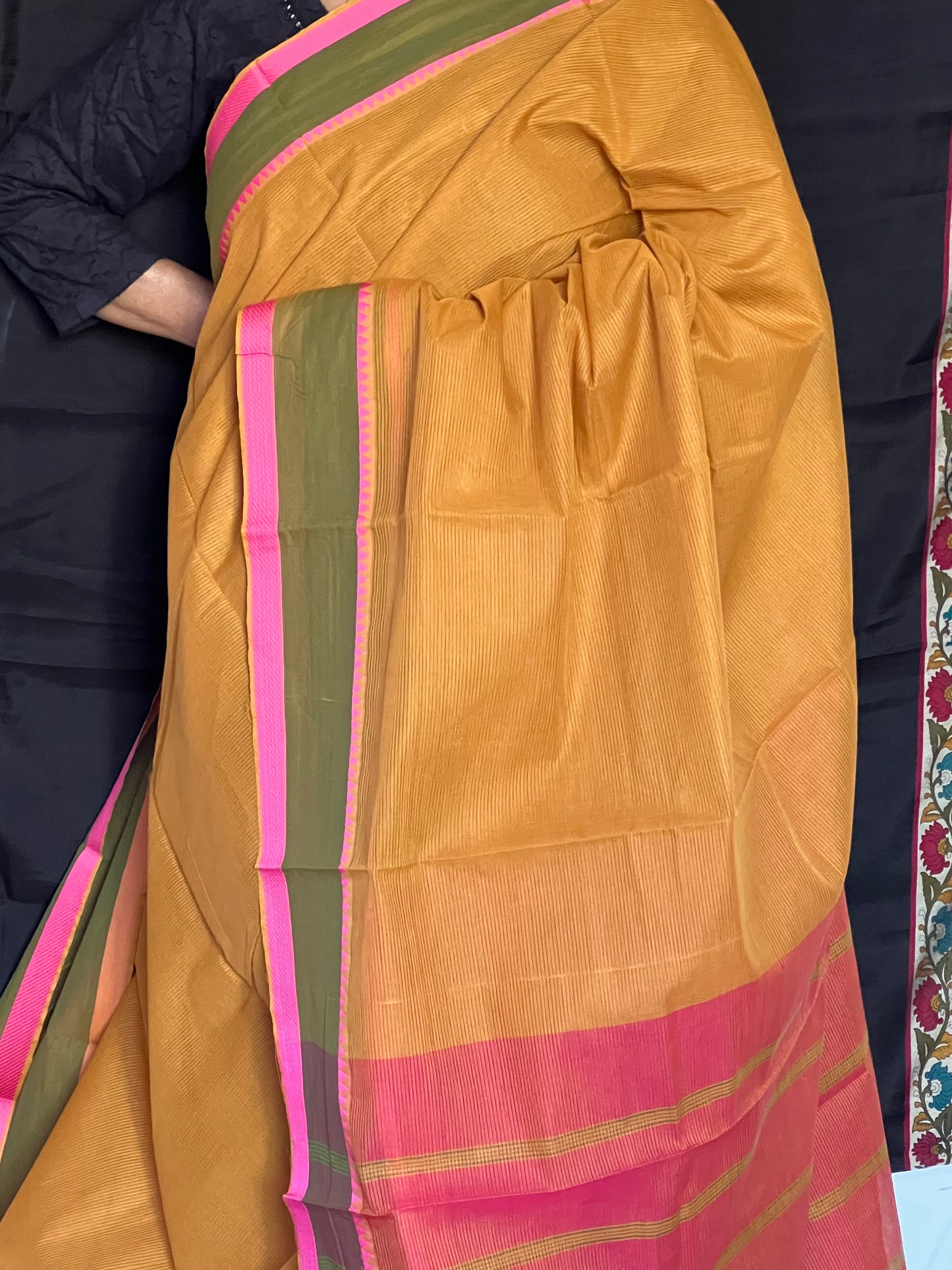 Mustard Mangalagiri cotton saree
