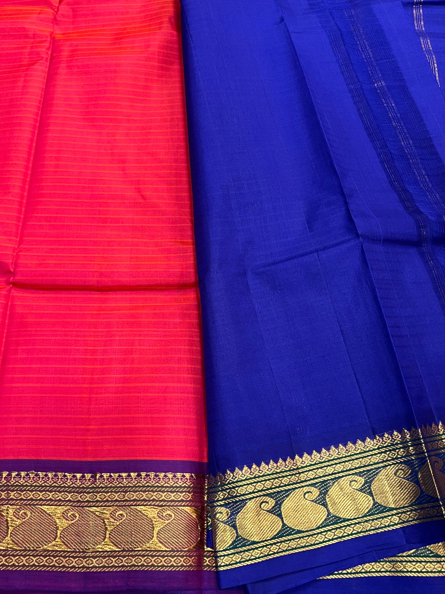 Orange & blue Kanchivaram silk saree