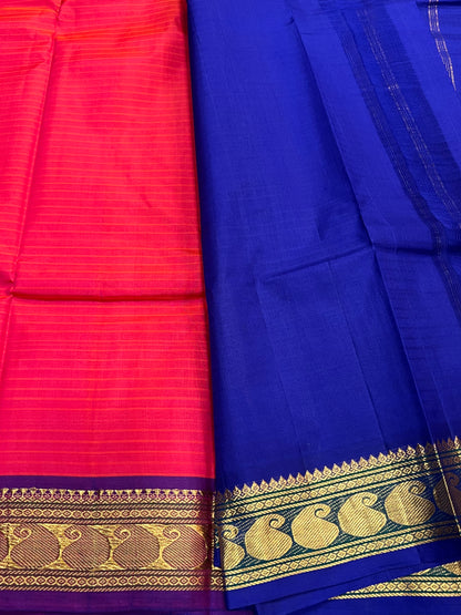 Orange & blue Kanchivaram silk saree