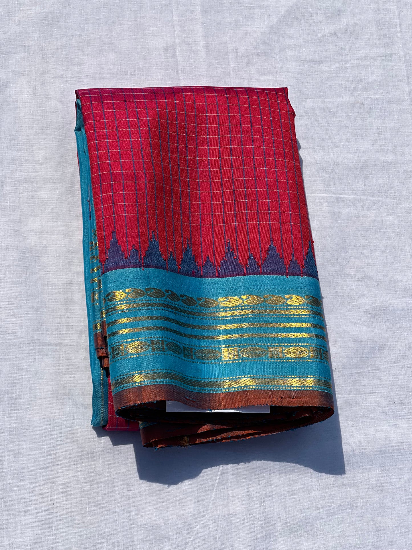 Pink and blue Gadwal silk saree