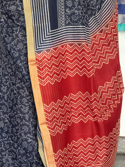 Indigo blue & white kota cotton saree