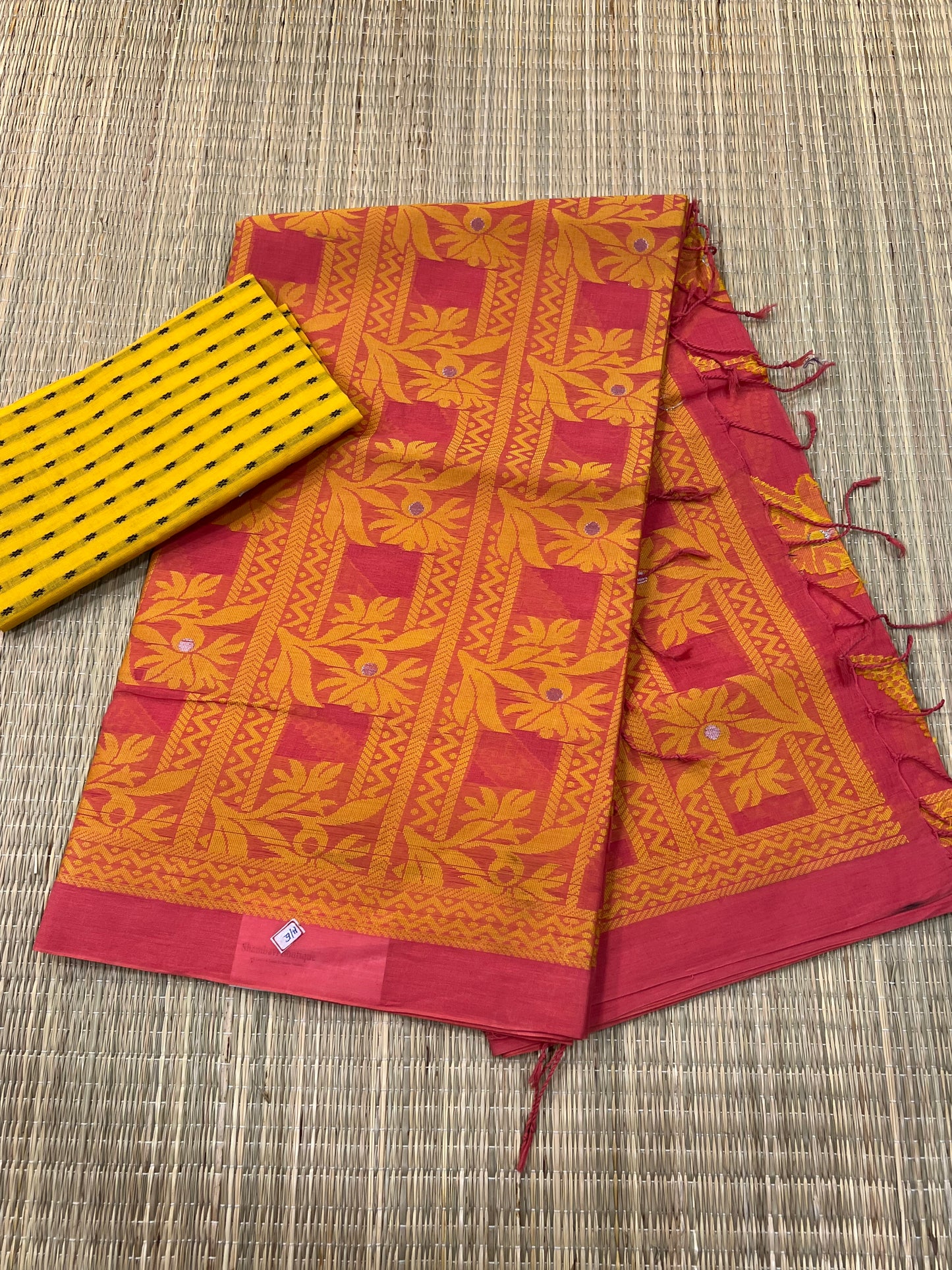 Pink jamdani saree