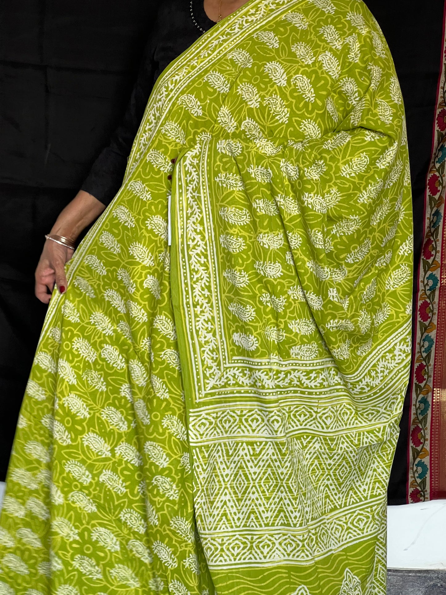 Green Jaipur cotton saree
