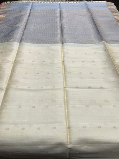 Milk white raw silk saree