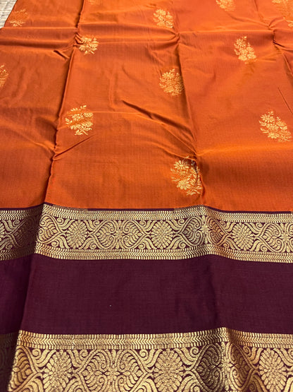 Rust Orange & brown semi silk saree