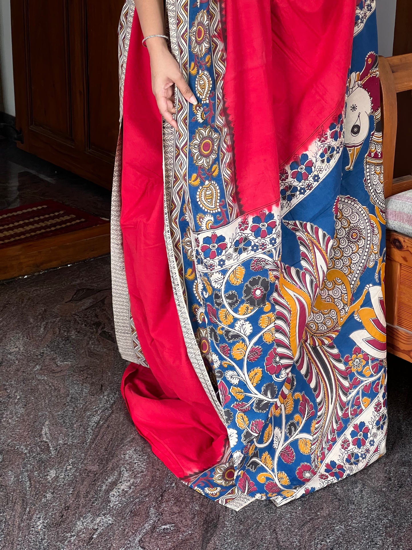 Red Kalamkari cotton saree