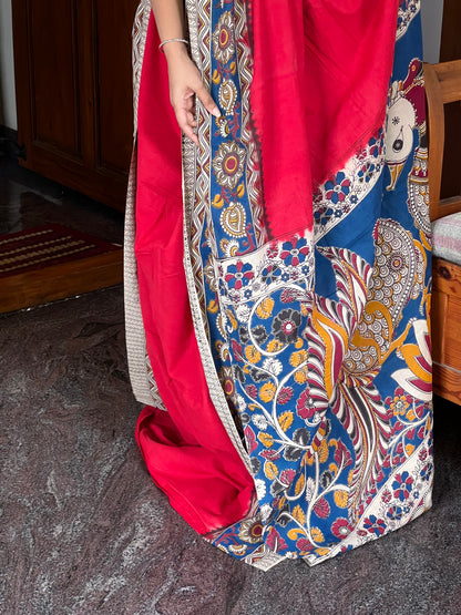 Red Kalamkari cotton saree