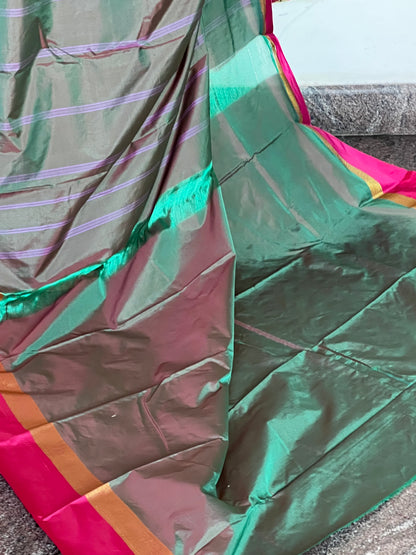 Parrot green semi silk saree