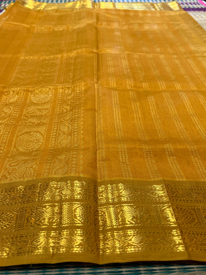 Mustard & pista green silk cotton saree
