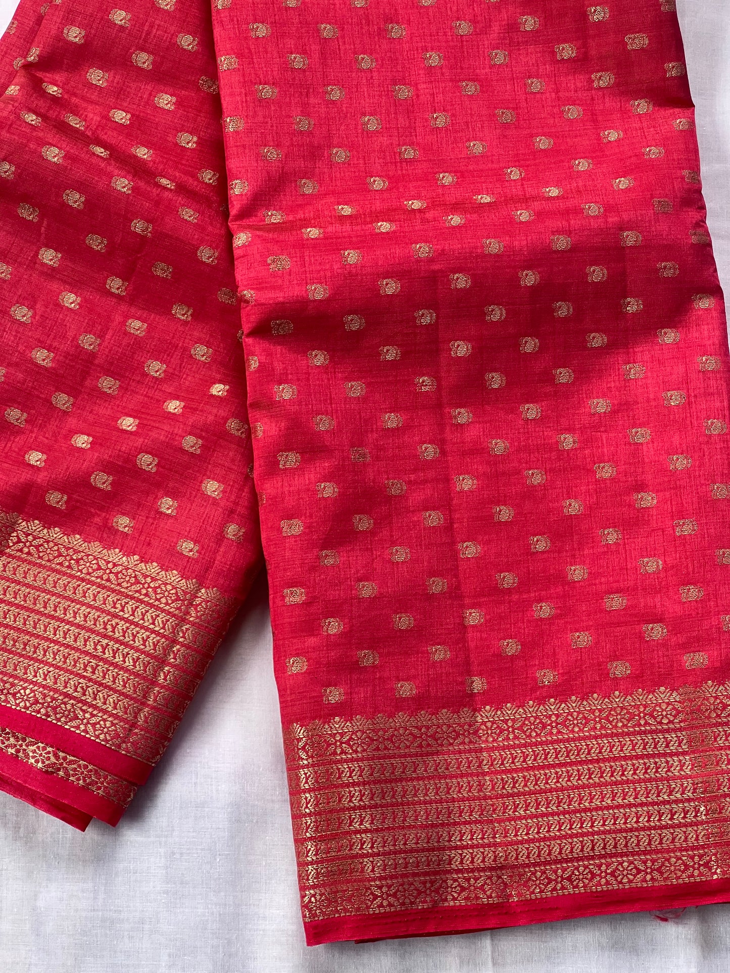 Bright festive Red semi silk cotton saree