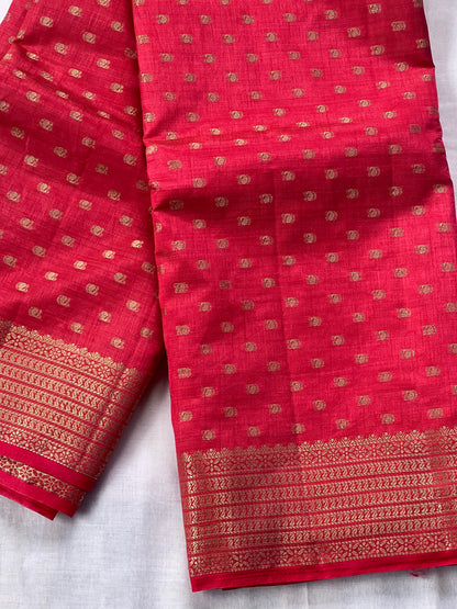 Bright festive Red semi silk cotton saree