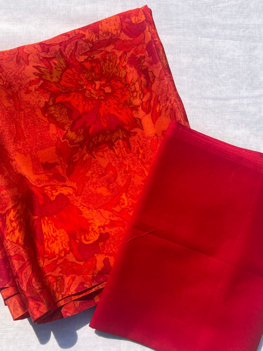 Bright red crepe silk saree