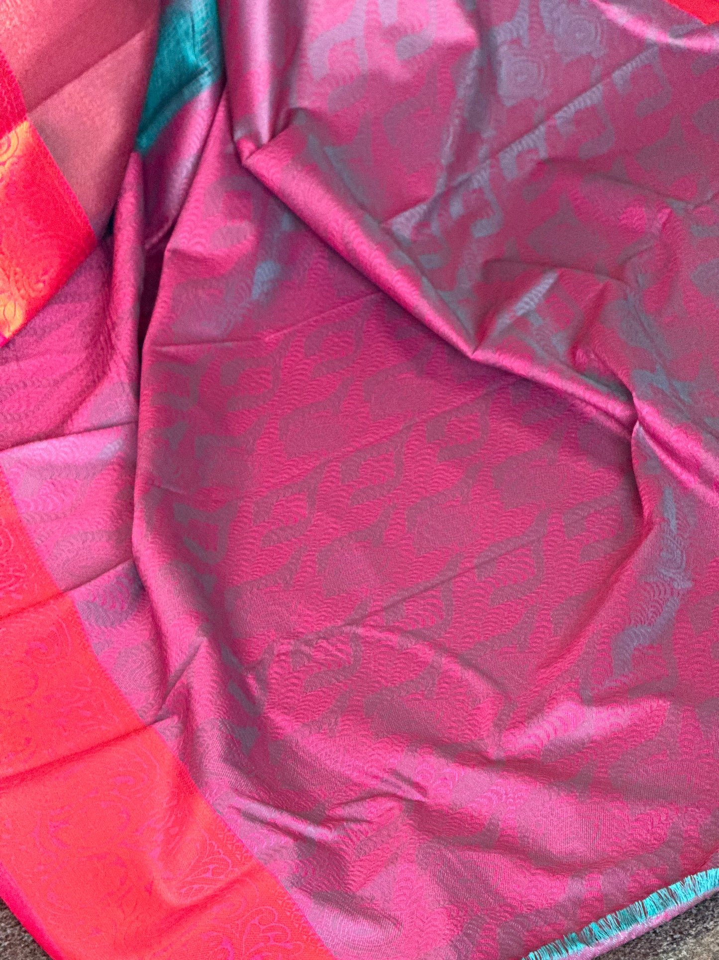 Blue & plum maroon semi silk