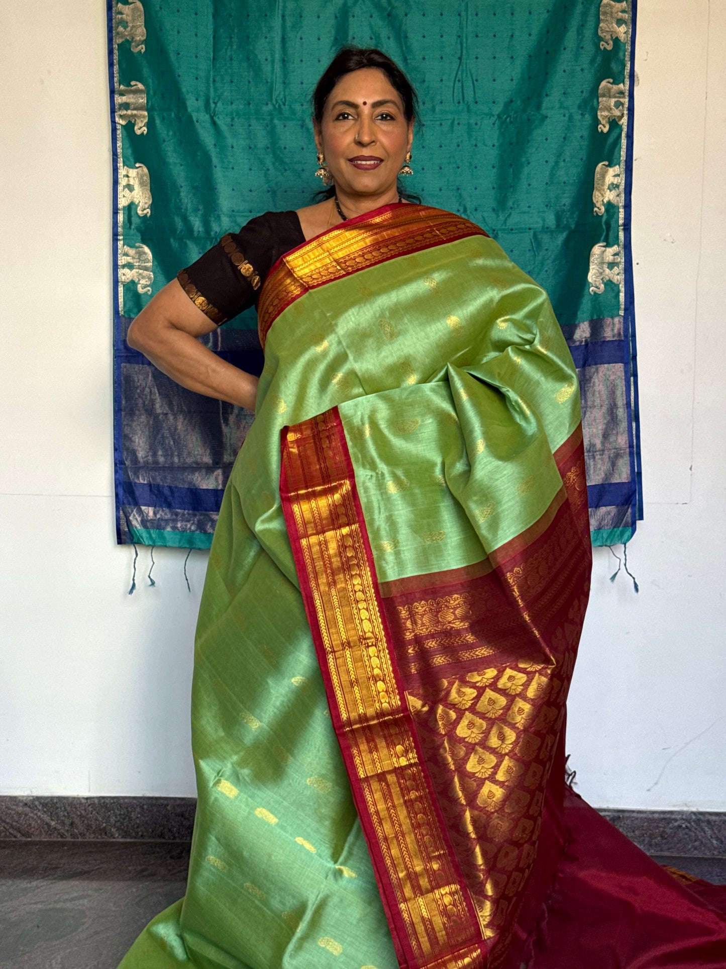 Green maroon Silk cotton Saree