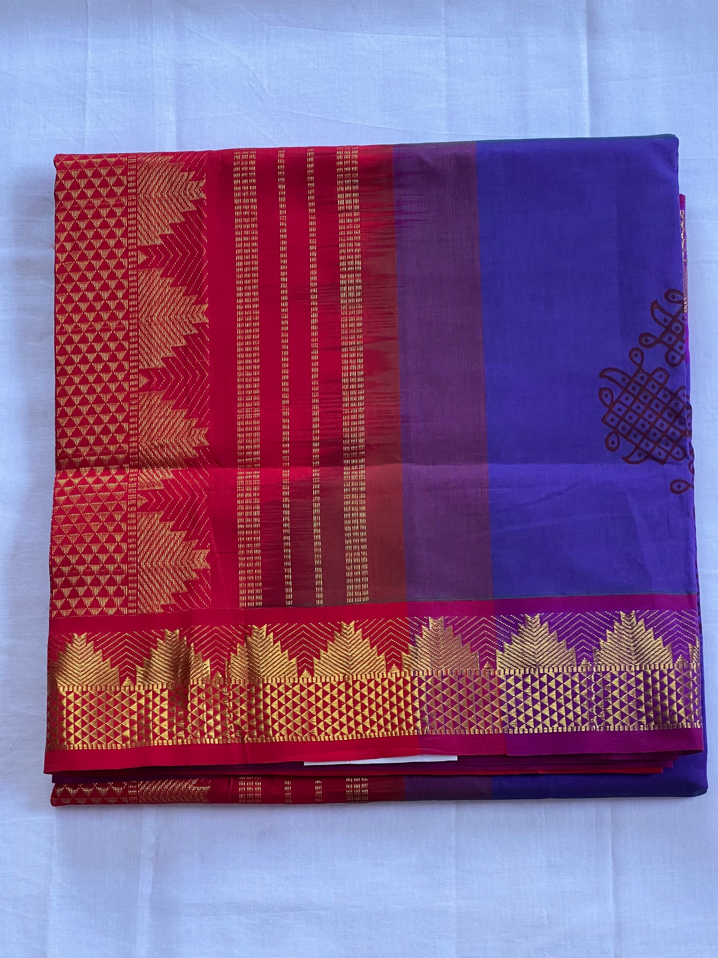 Violet & red semi silk cotton saree