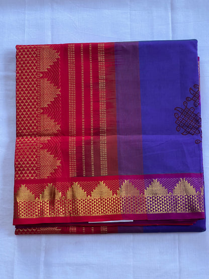 Violet & red semi silk cotton saree
