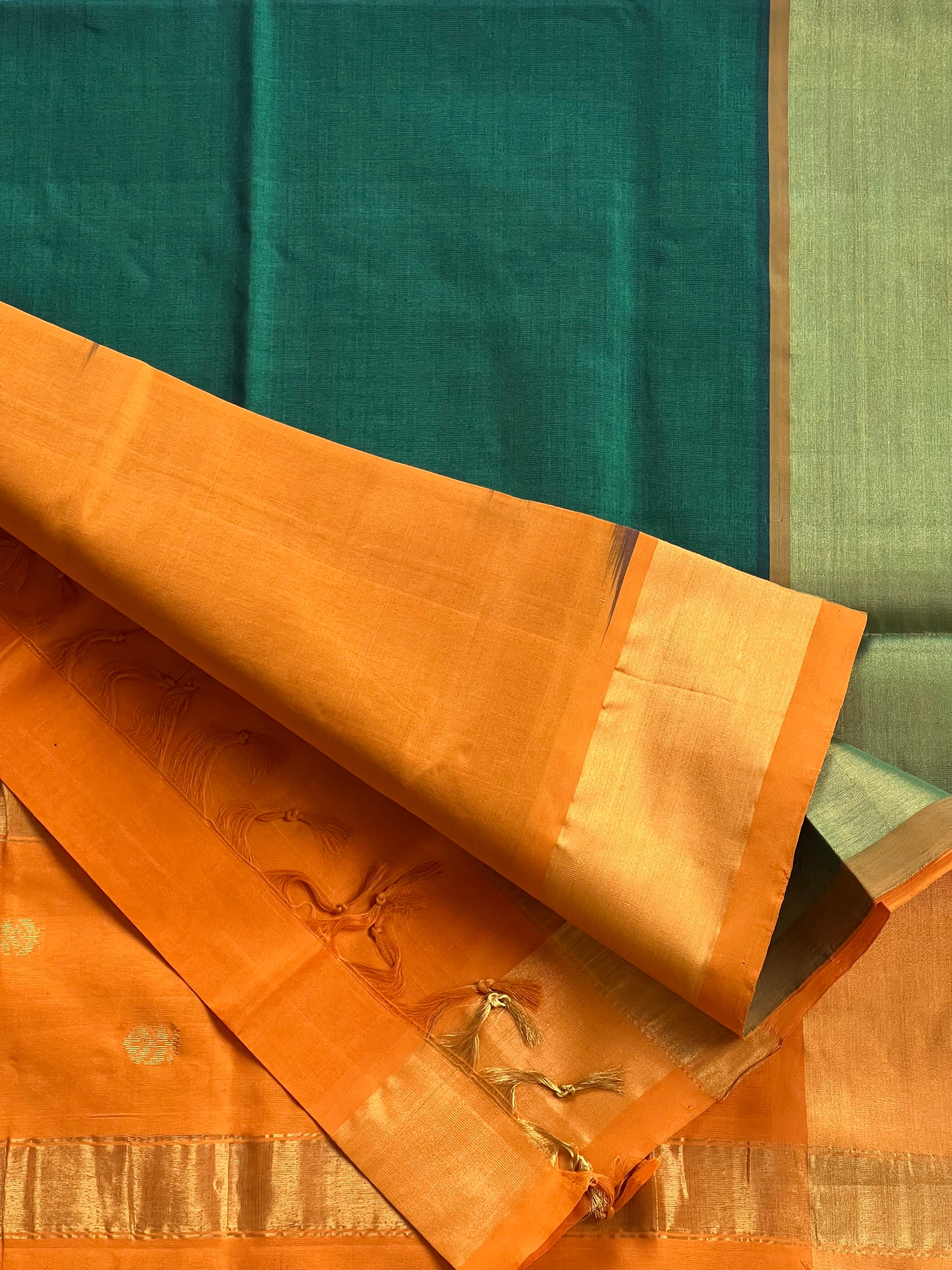 Bottle green semi silk cotton saree