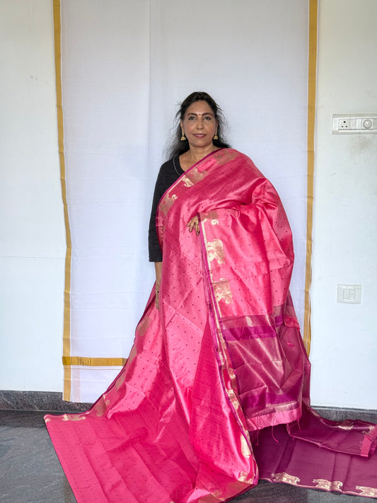 Pink semi tussar saree