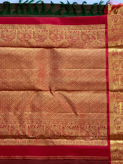 Emerald Brown Bridal Pure Kanchivaram Silk Saree