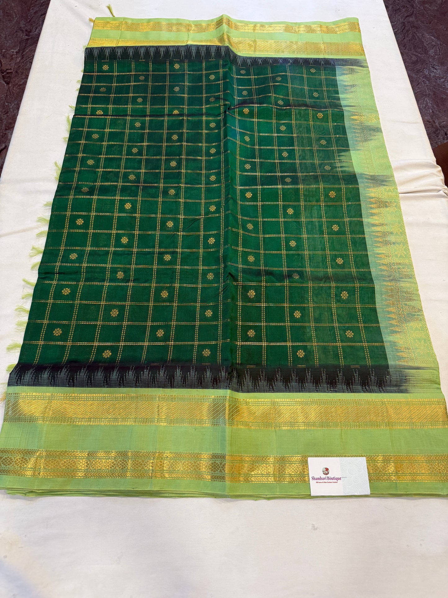 Green checks silk cotton saree