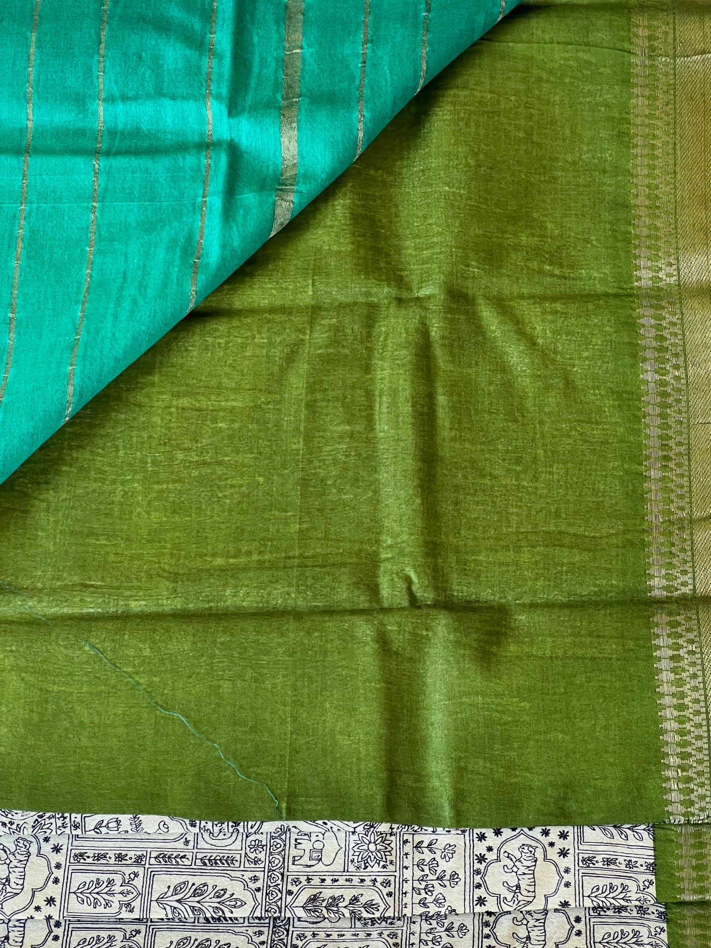 Teal Ganga Jamuna Tussar silk saree