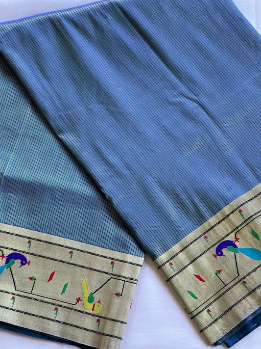 Gel blue semi Paithani silk saree
