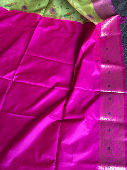 Semi Kota Silk saree - Green & Pink
