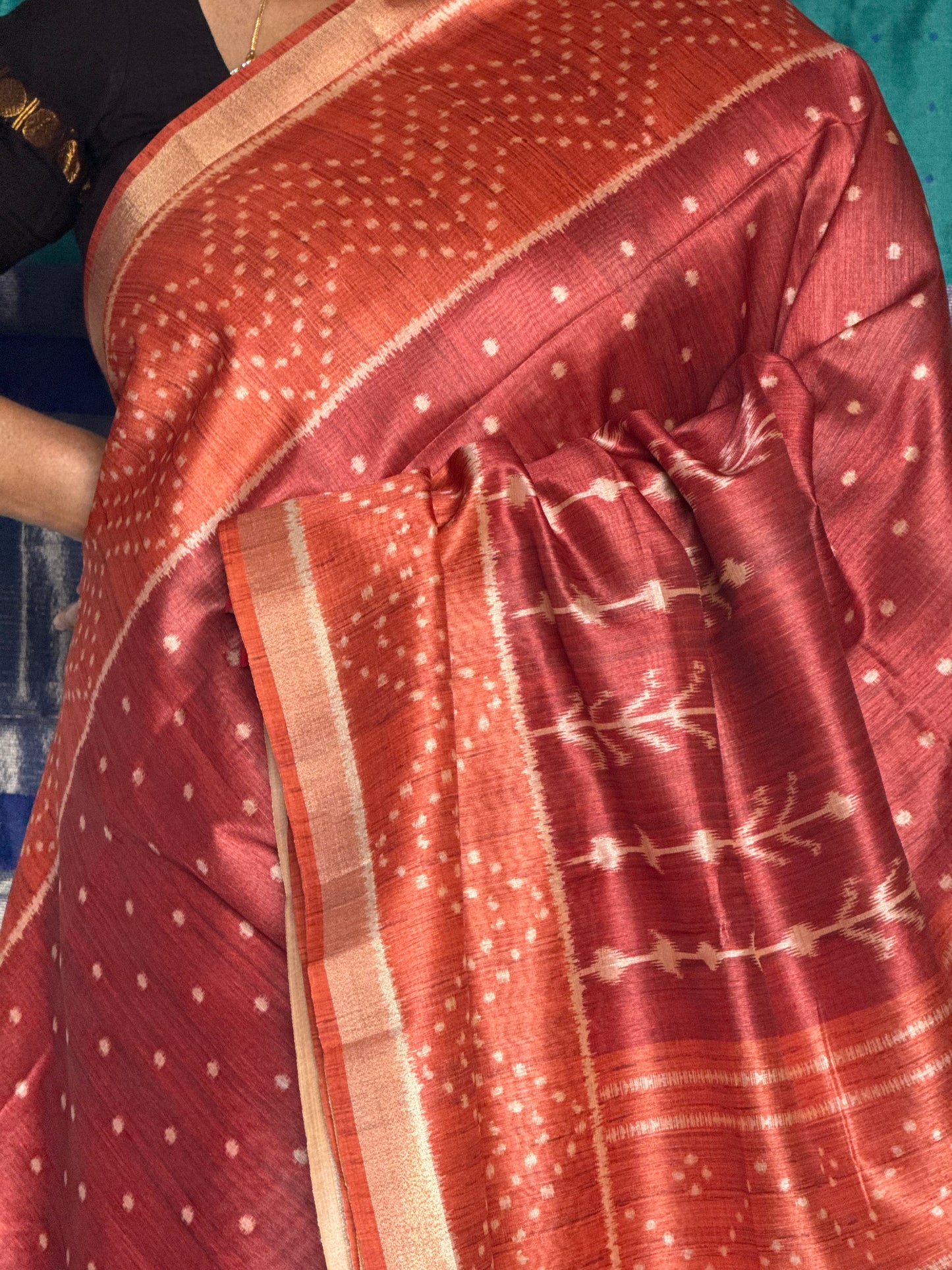 Red monochrome semi tussar saree