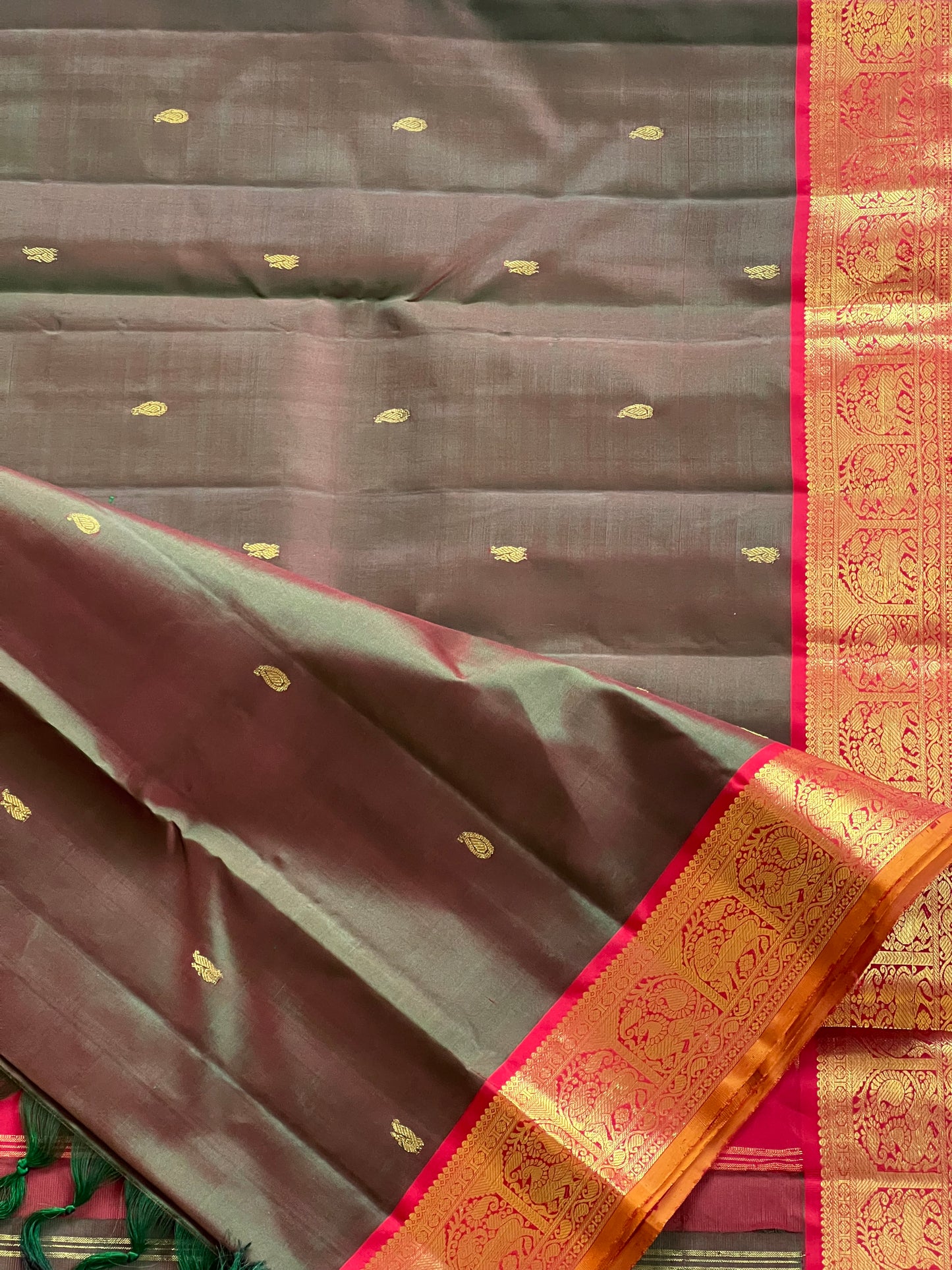 Emerald Brown Bridal Pure Kanchivaram Silk Saree