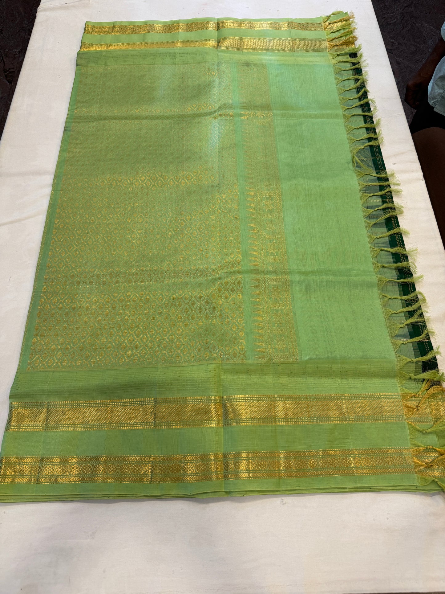 Green checks silk cotton saree