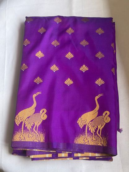 Purple semi banaras saree