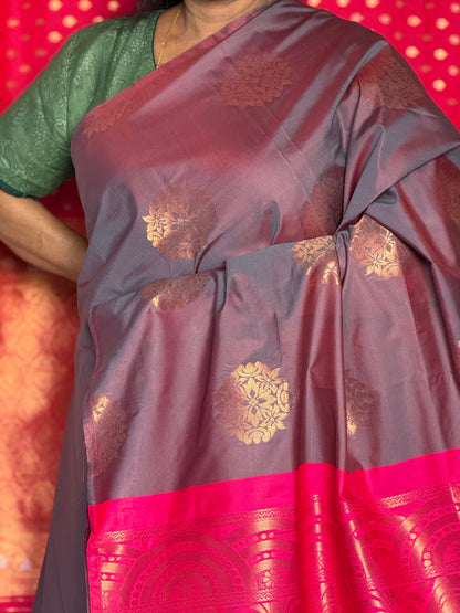 Soft silk with rich pink pallu