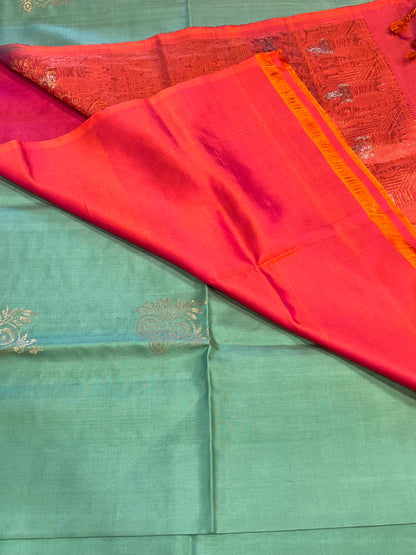 Teal soft silk saree