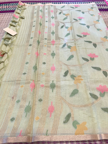 Pastel green semi matka silk saree