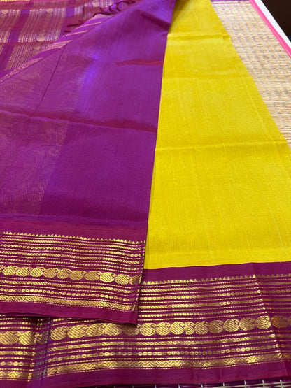 Lime yellow silk cotton saree