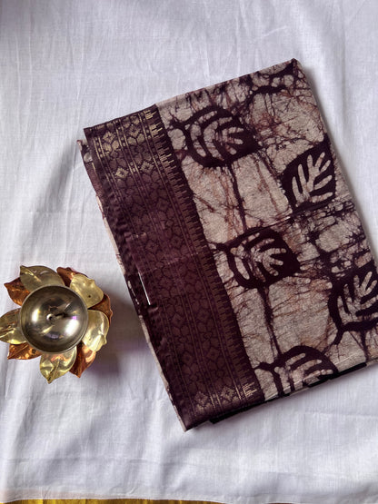 Wine semi Tussar silk saree
