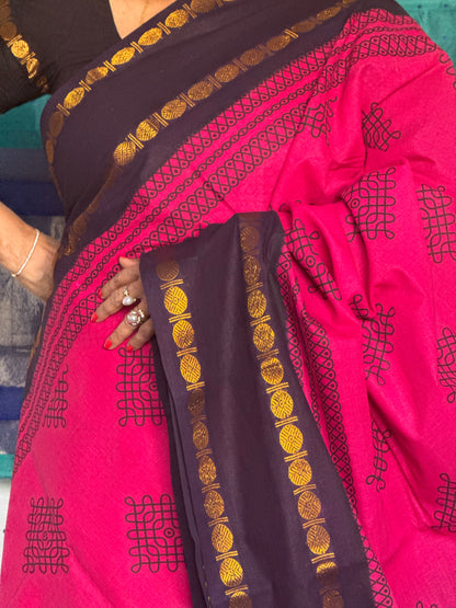 Pink kolam sungudi cotton saree