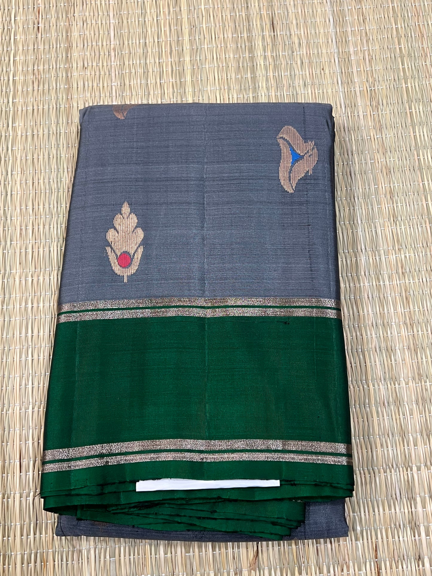Grey & Green Kanchivaram silk saree