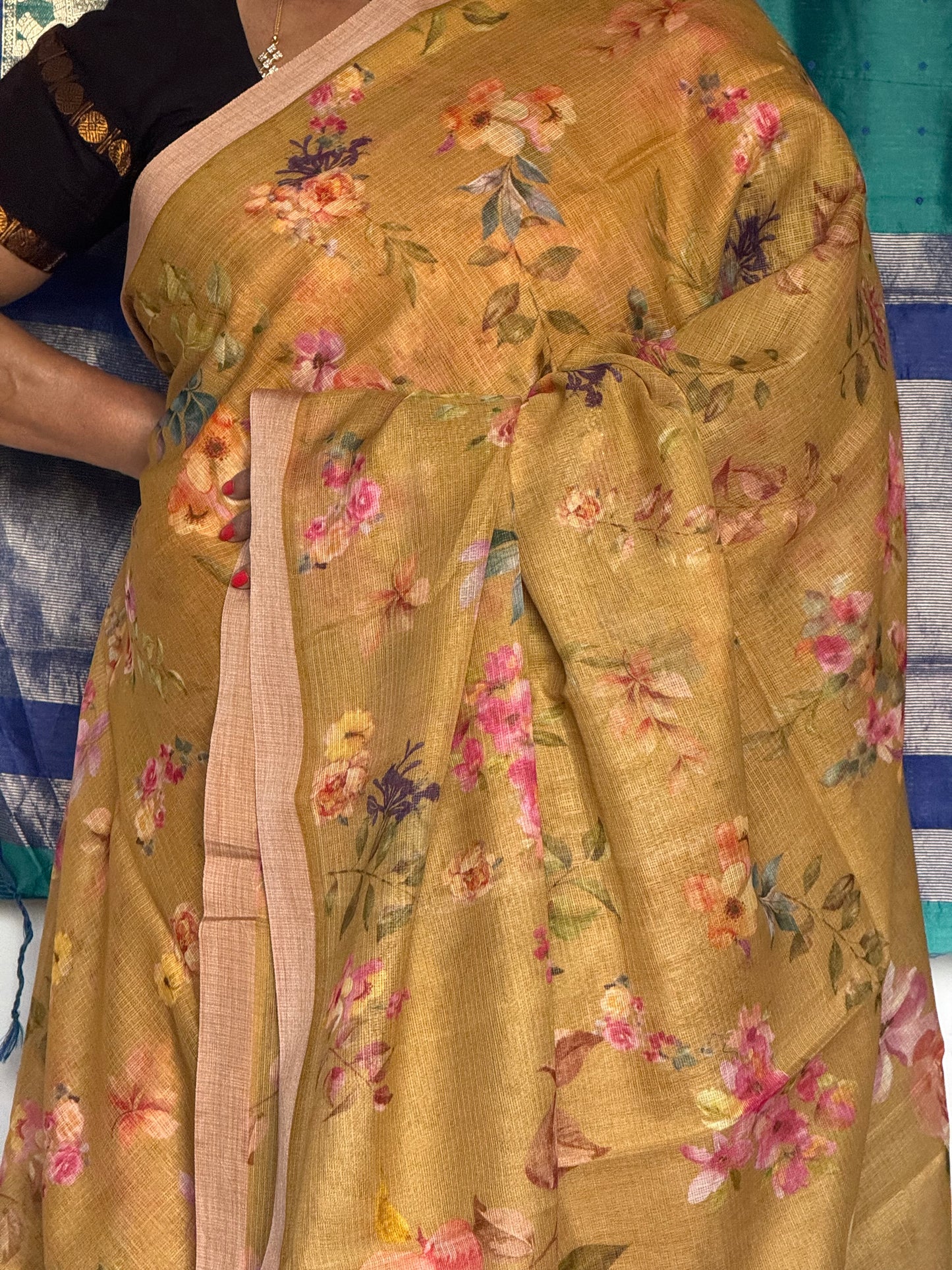 Yellow printed kota cotton saree