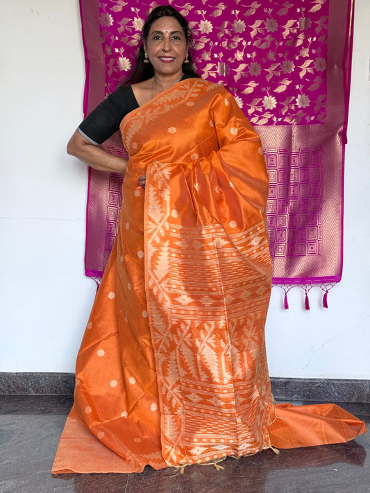 Orange semi tussar saree