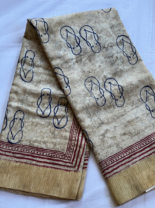 Beige chanderi silk cotton saree