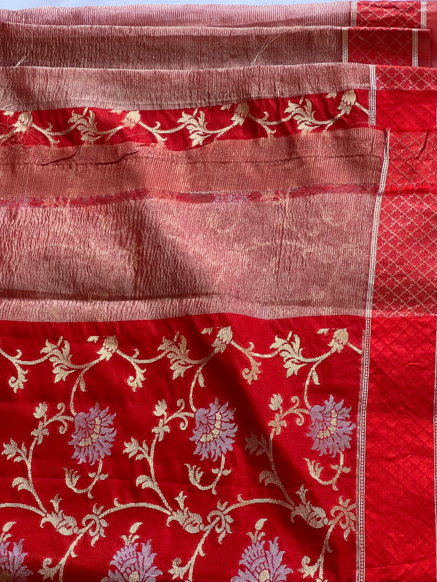 Red crushed silk saree