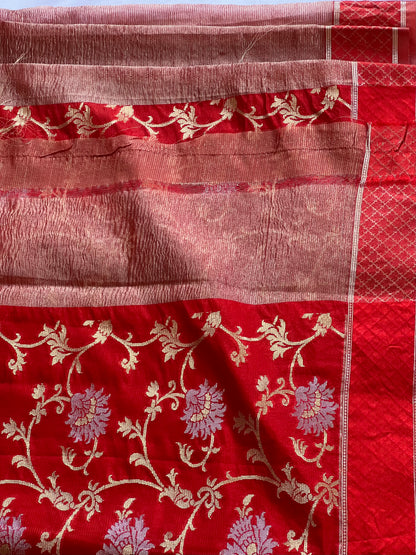 Red crushed silk saree