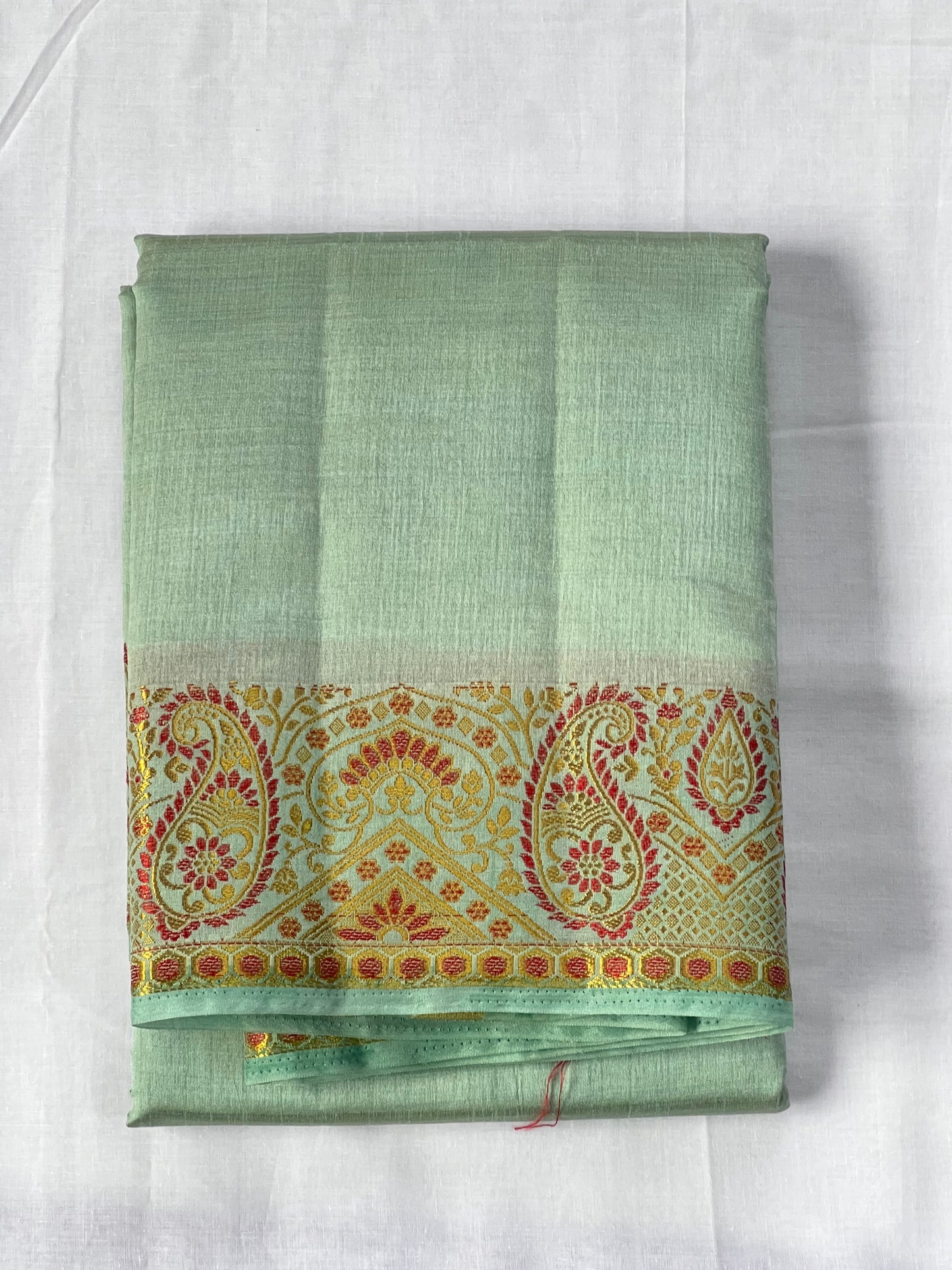 Teal green semi silk cotton saree