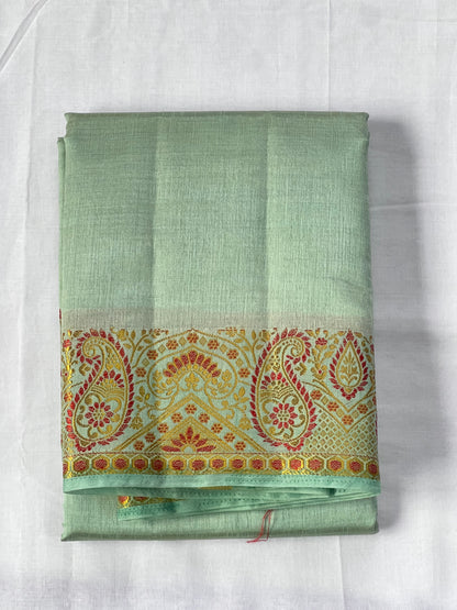 Teal green semi silk cotton saree
